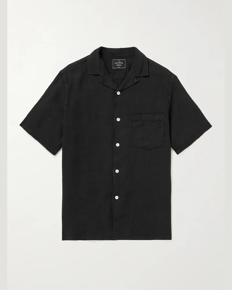 Portuguese Flannel Hemd aus Leinen mit Reverskragen Schwarz