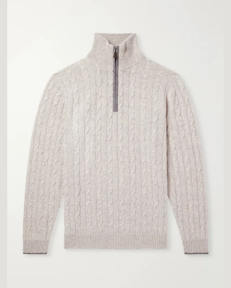 N.Peal Albemarle Cable Cashmere Half-Zip Sweater Neutrals