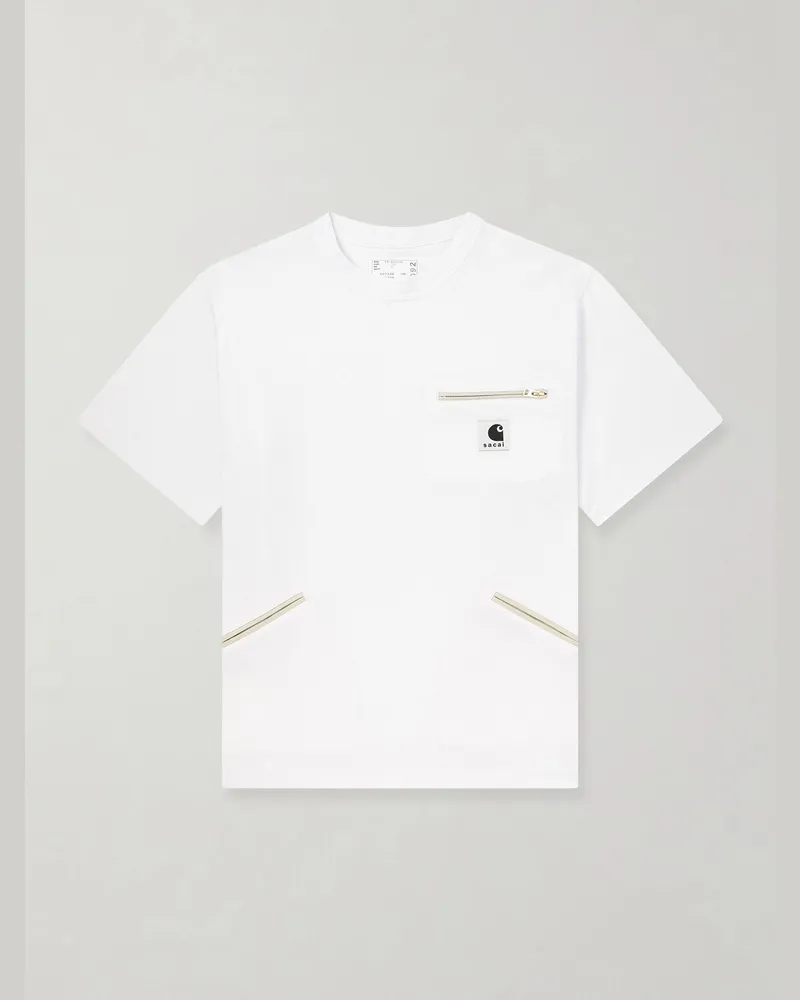 Sacai Carhartt WIP T-Shirt aus Baumwoll-Jersey mit Logoapplikation Weiß
