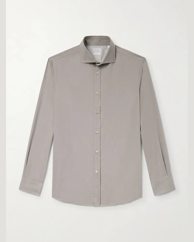 Brunello Cucinelli Hemd aus Baumwolle mit Cutaway-Kragen Grau