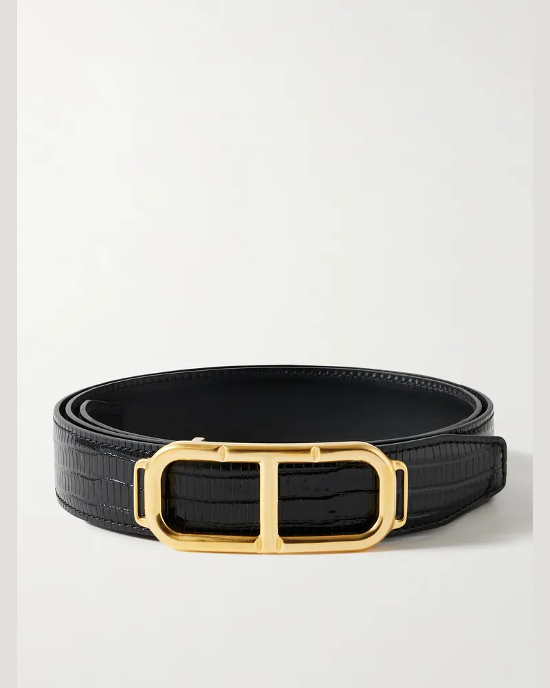 Tom Ford Gürtel aus Glanzleder mit Krokodileffekt, 3 cm Schwarz