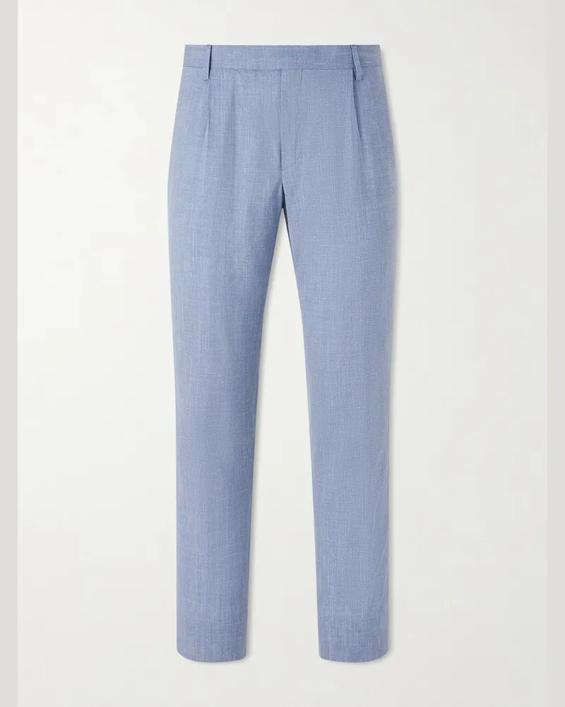 MR P. Straight-Leg Pleated Wool, Silk and Linen-Blend Suit Trousers Blue
