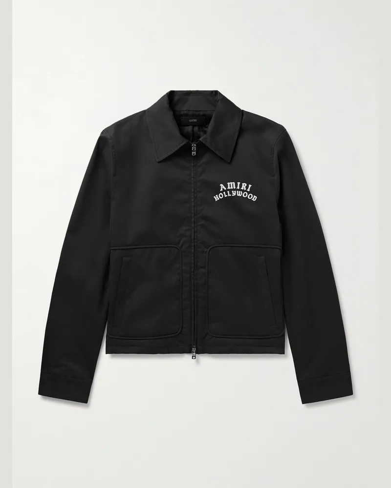 Amiri Logo-Flocked Cotton-Blend Blouson Jacket Black