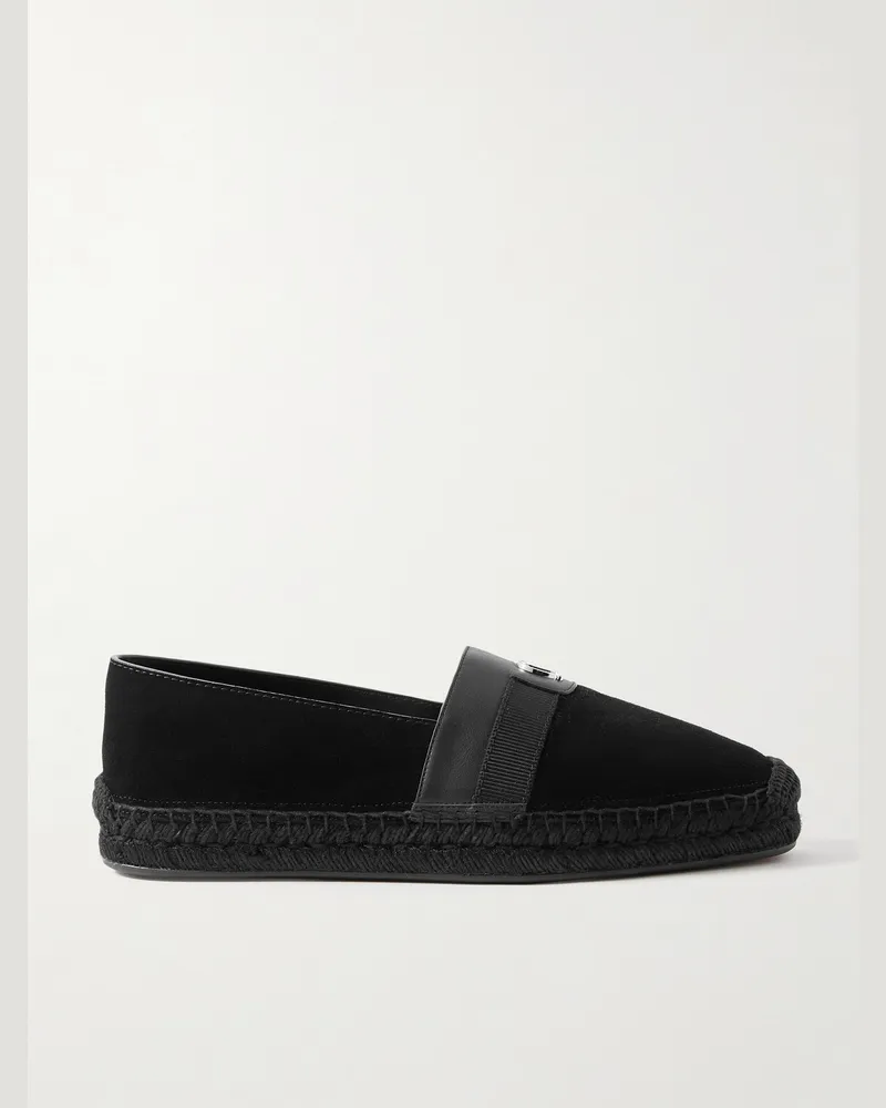 Christian Louboutin Alfarica Logo-Embellished Leather and Grosgrain-Trimmed Suede Espadrilles Black