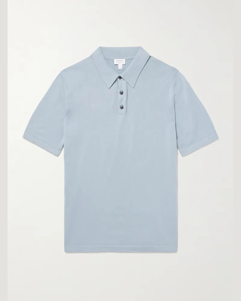 Sunspel Sea Island Cotton Polo Shirt Blue
