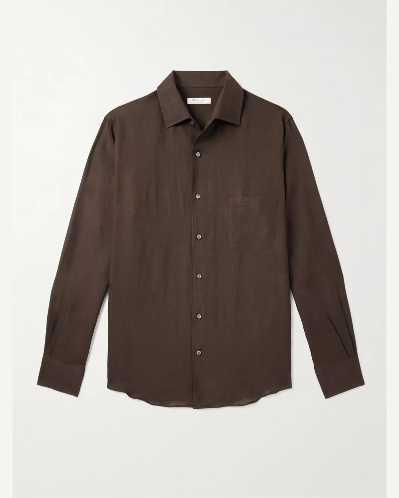 Loro Piana Hemd aus Flammgarn aus Leinen Braun