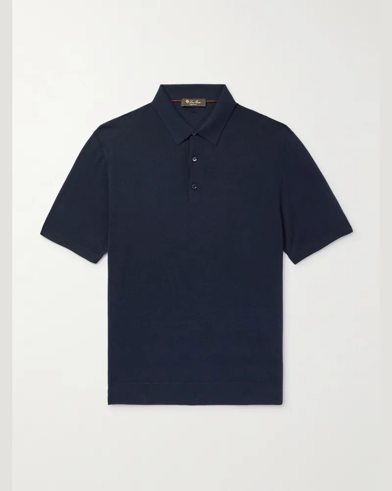 Loro Piana Schmal geschnittenes Polohemd aus einer Mischung aus Wolle, Seide und Kaschmir Blau
