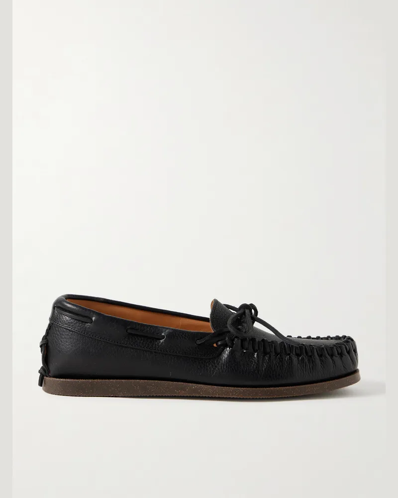 YUKETEN Scout Moccasin Bootsschuhe aus genarbtem Leder Schwarz