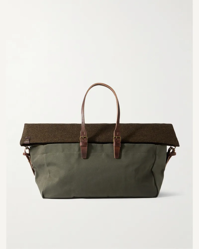 Bleu de Chauffe Cabine Weekender aus Tweed und Canvas mit Lederbesatz Grün