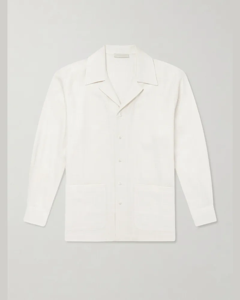 SAMAN AMEL Camp-Collar Silk-Gauze Shirt Neutrals