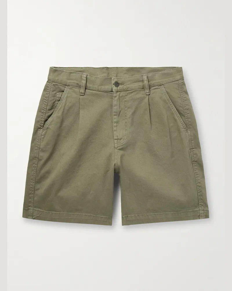 Corridor Gerade geschnittene Shorts aus Twill aus einer Baumwollmischung mit Falten in Stückfärbung Grün