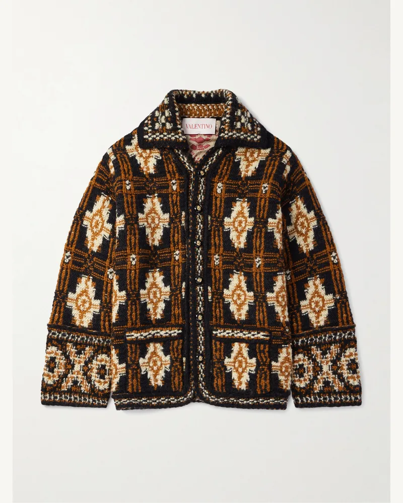 Valentino Garavani Jacke aus Jacquard-Strick aus Wolle Braun