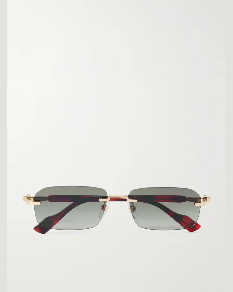 Gucci Rahmenlose rechteckige Sonnenbrille mit goldfarbenen Details und Bügeln aus Azetat in Schildpattoptik Horn
