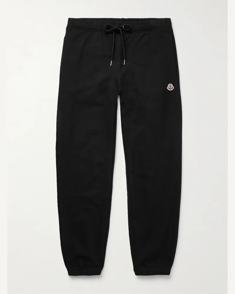 Moncler Schmal zulaufende Jogginghose aus Baumwoll-Jersey mit Logoapplikation Schwarz