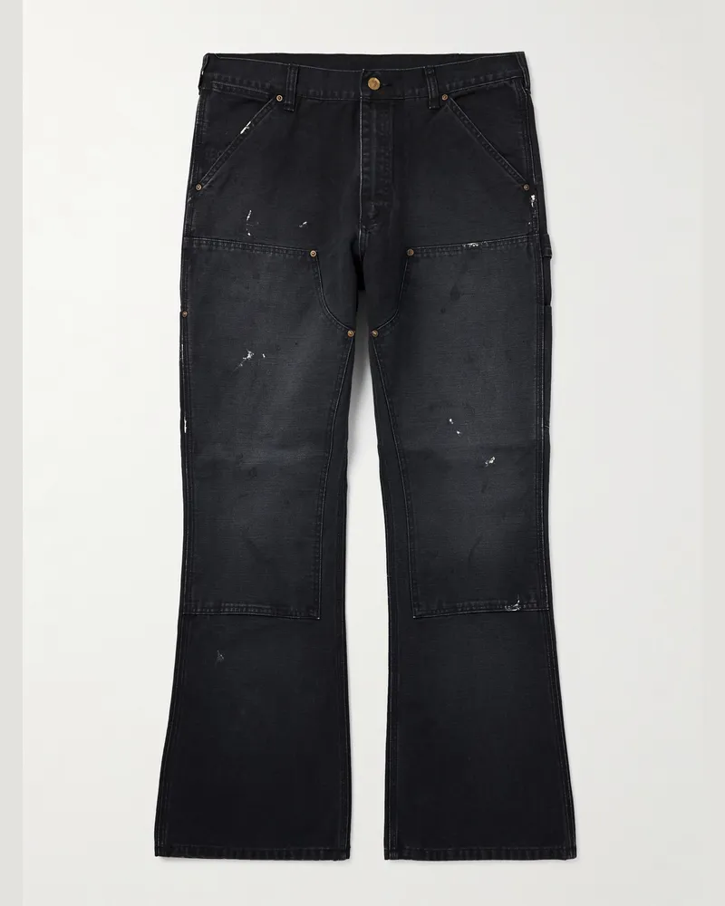 SAINT MXXXXXX Bootcut Double-Knee Paint-Splattered Cotton-Canvas Trousers Black
