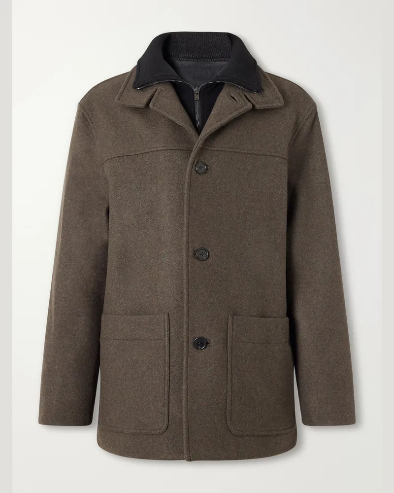 Margaret Howell Knit-Trimmed Wool-Blend Melton Coat Brown