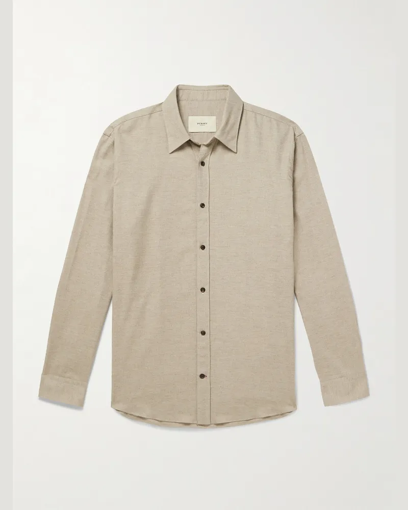 PURDEY Hemd aus Baumwollflanell mit Fischgratmuster Neutral
