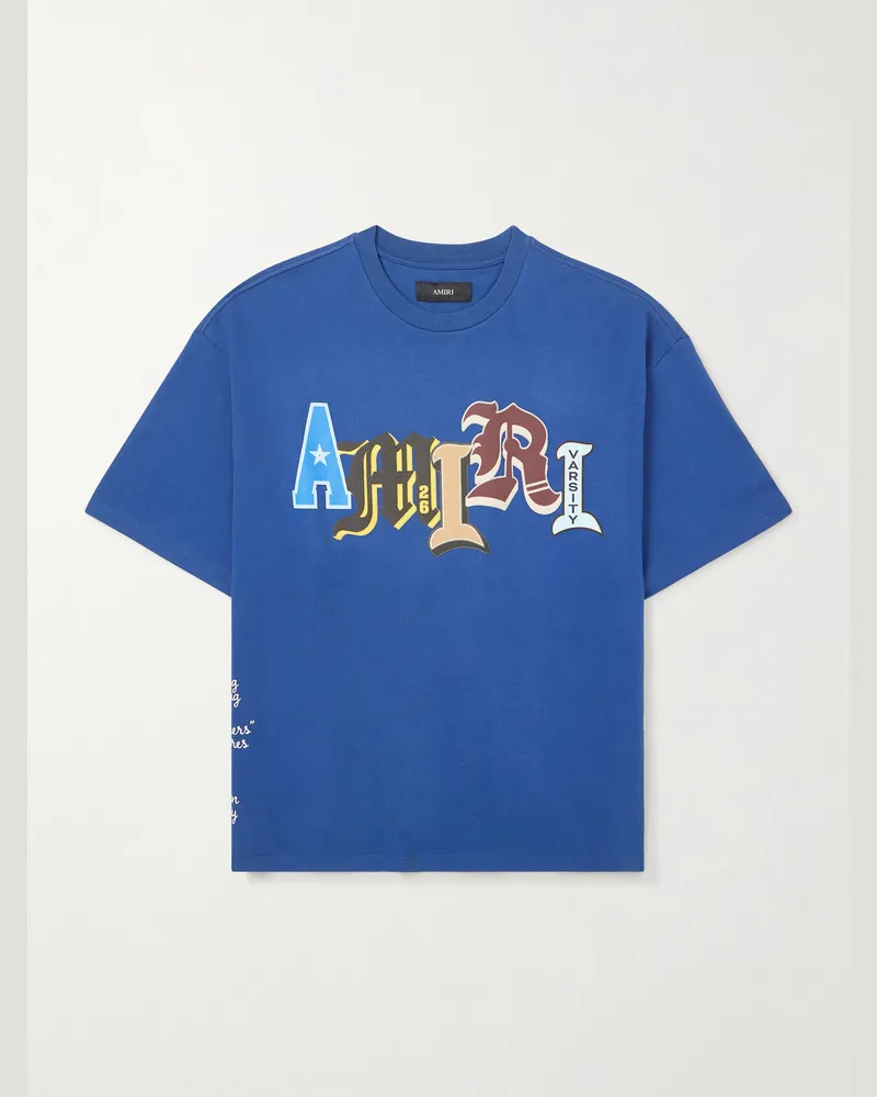 Amiri Varsity Patch Logo-Print Cotton-Jersey T-Shirt Blue