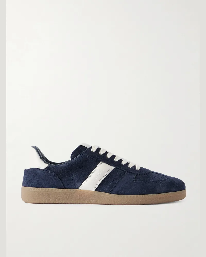 Tom Ford Archer Leather-Trimmed Suede Sneakers Blue