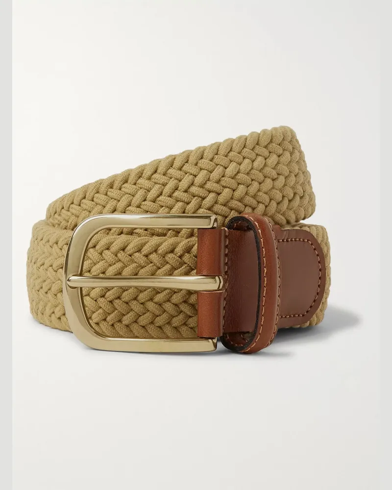 Anderson & Sheppard Gürtel aus geflochtener Stretch-Baumwolle mit Lederbesätzen, 3,5 cm Neutral