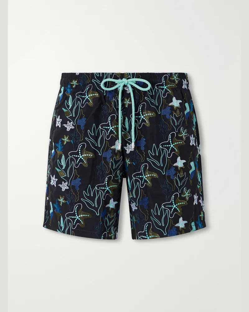 Vilebrequin Mistral Straight-Leg Mid-Length Embroidered Recycled Swim Shorts Black