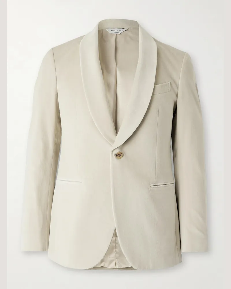 Boglioli Schmal geschnittene Smokingjacke aus Samt aus einer Baumwollmischung mit Schalkragen Neutral