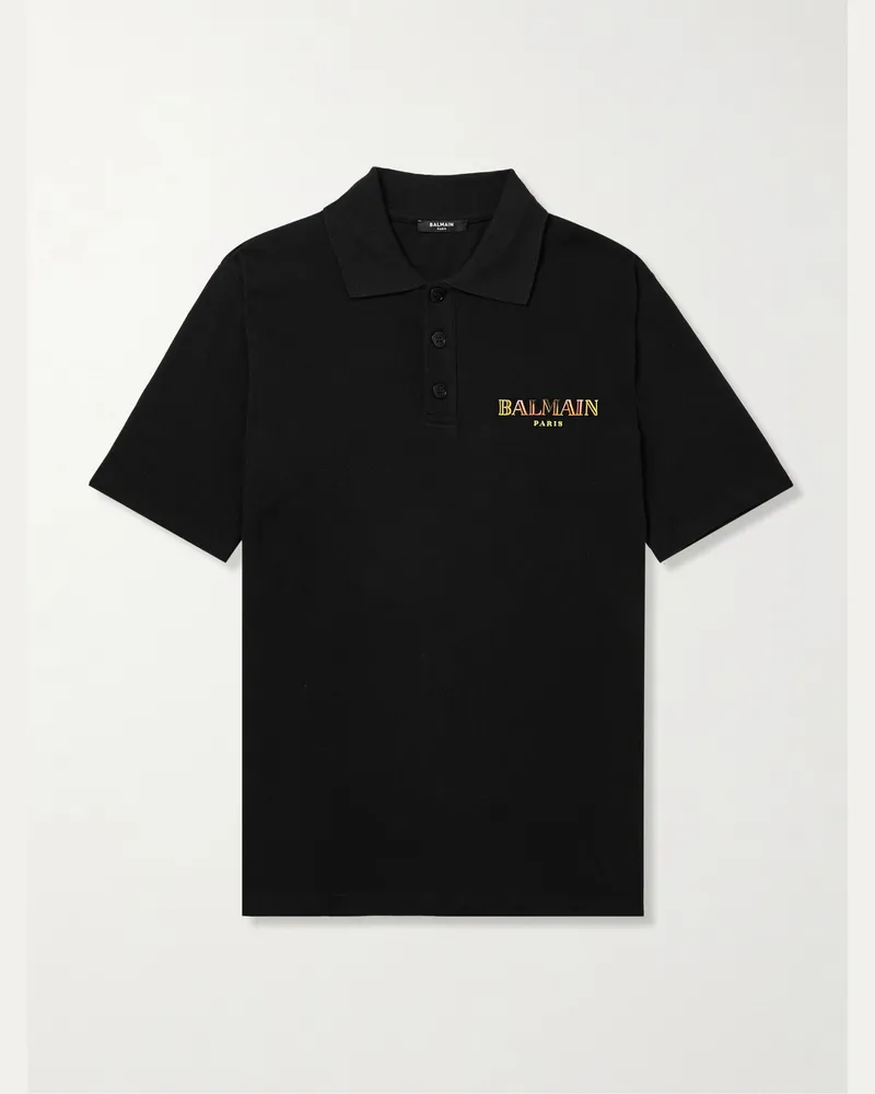 Balmain Polohemd aus Baumwoll-Piqué mit Logostickerei Schwarz