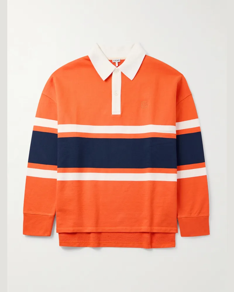 Loewe Gestreiftes Oberteil aus Baumwolle mit Logostickerei und Polokragen Orange