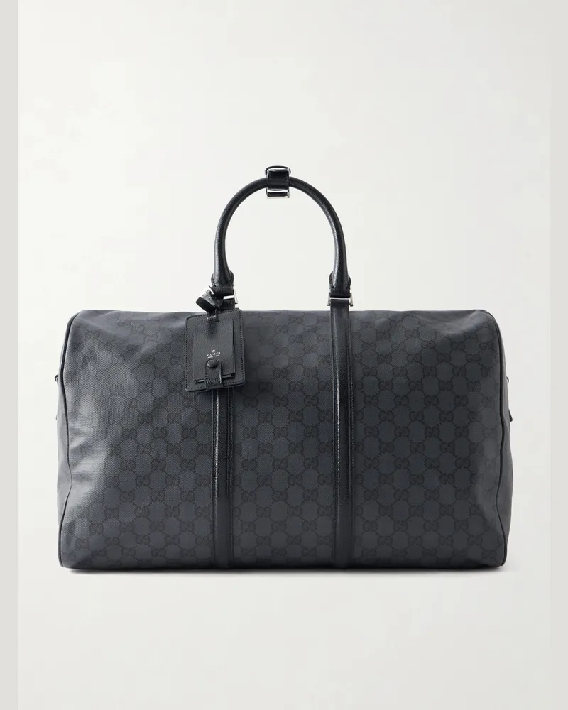 Gucci Leather-Trimmed GG Coated-Canvas Weekend Bag Black