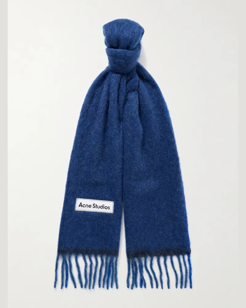 Acne Studios Vally Fringed Knitted Scarf Blue