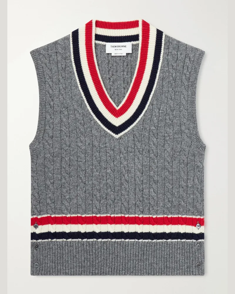 Thom Browne Cable-Knit Wool Vest Gray