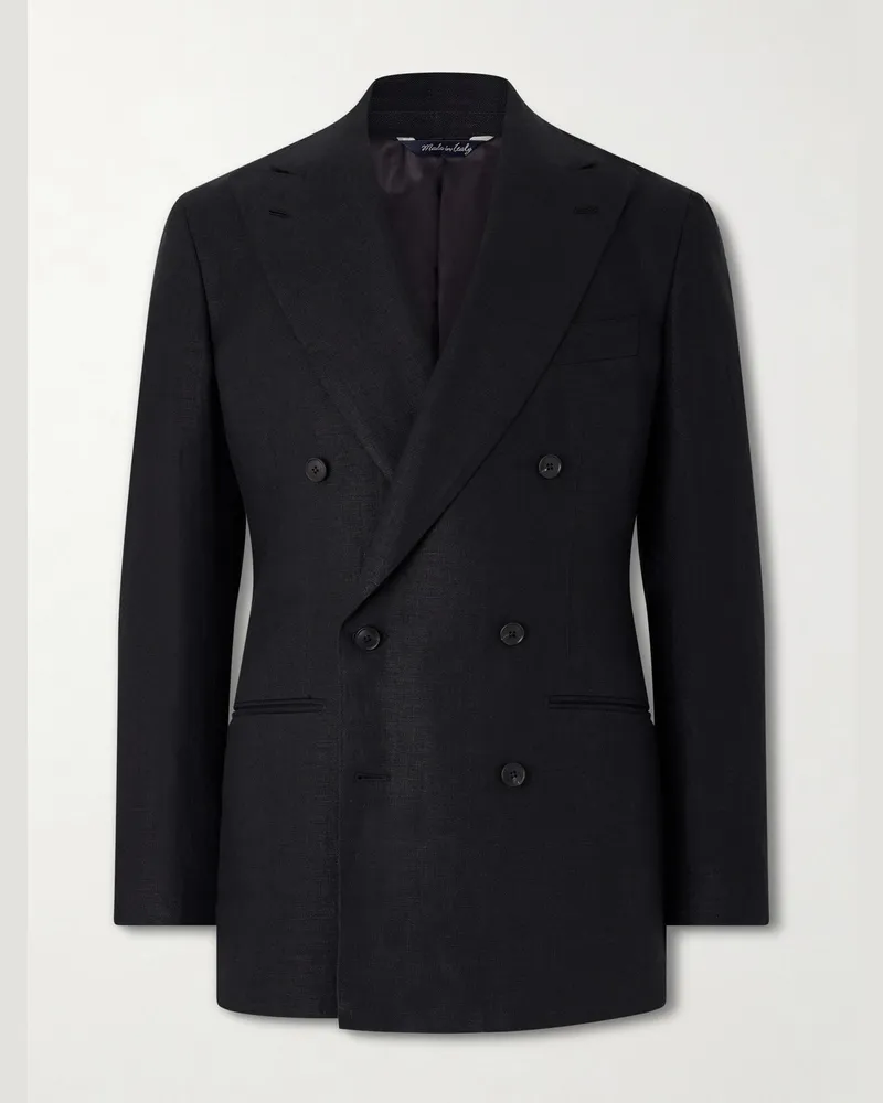 SAMAN AMEL Linen Double-Breasted Blazer Black