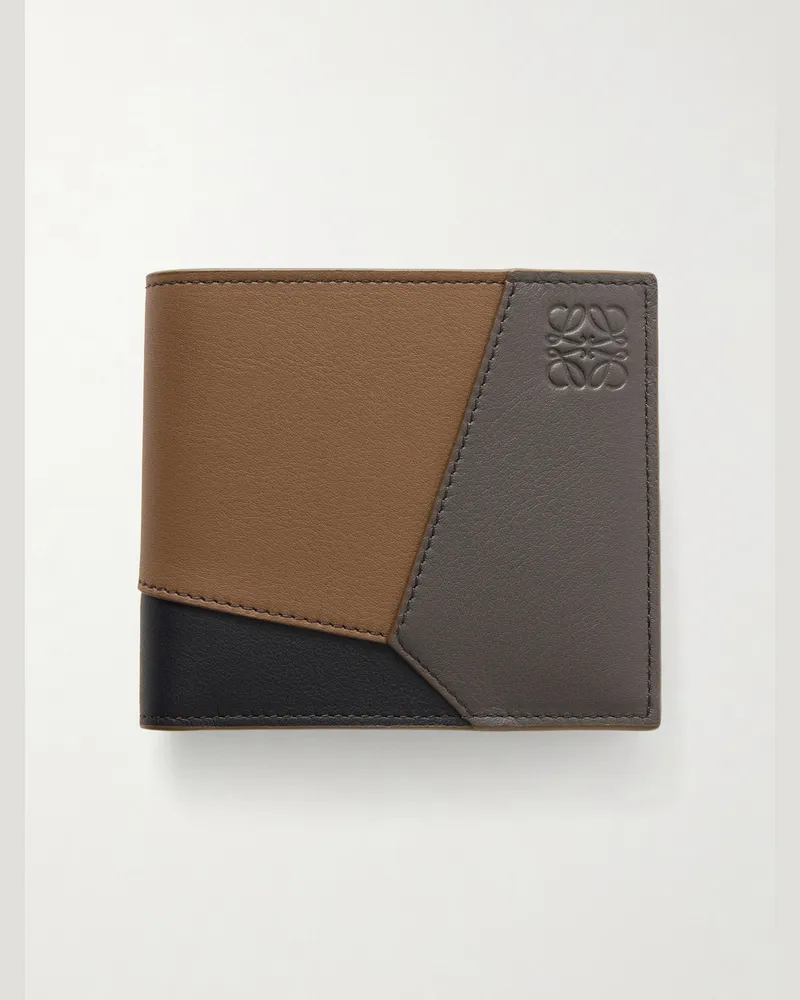 Loewe Puzzle Edge Patchwork Leather Bifold Wallet Brown