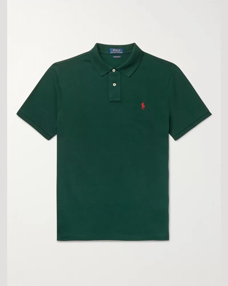 Ralph Lauren Slim-Fit Logo-Embroidered Cotton-Piqué Polo Shirt Green