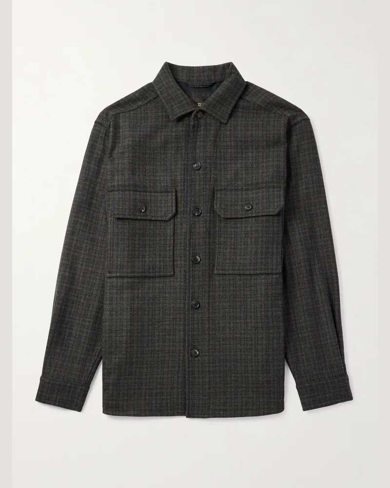 Loro Piana Ambrose karierte Hemdjacke aus einer Kaschmir-Mohairmischung Blau