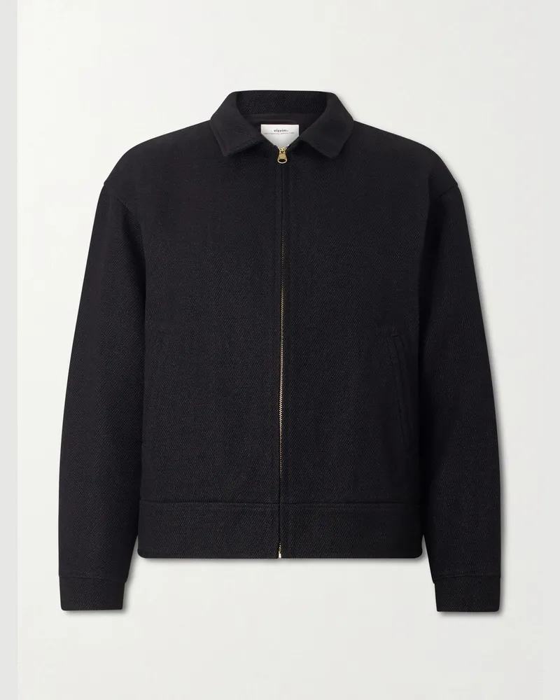 Visvim Strato Leather-Trimmed Linen and Wool-Blend Twill Jacket Black