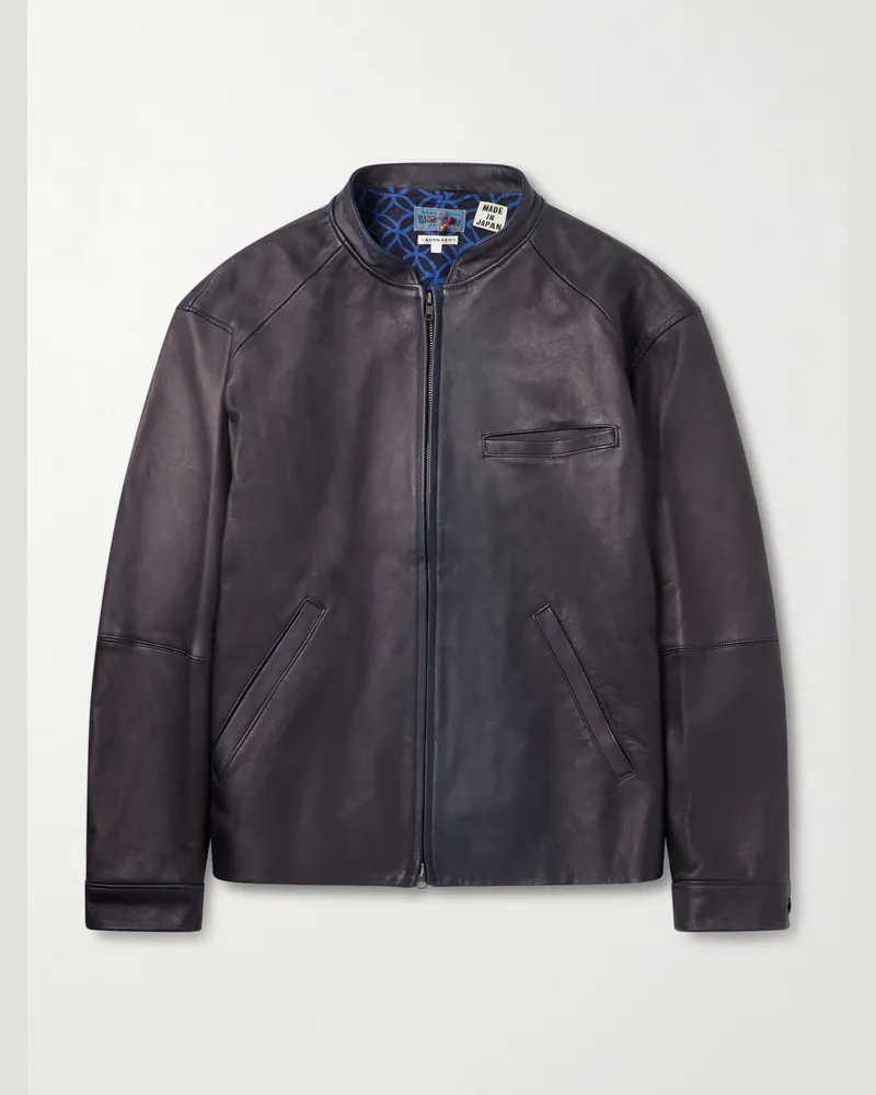 Blue Blue Japan Bikerjacke aus Leder in Indigo-Färbung Blau