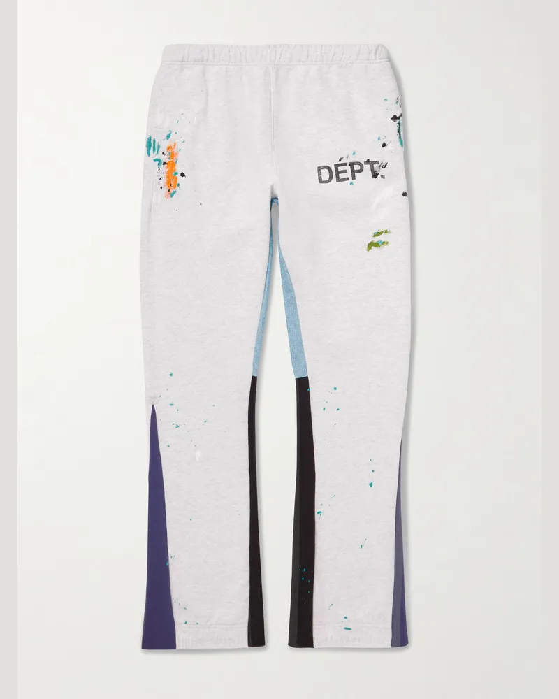 GALLERY DEPT. Logo-Print Paint-Splattered Cotton-Jersey Sweatpants Gray