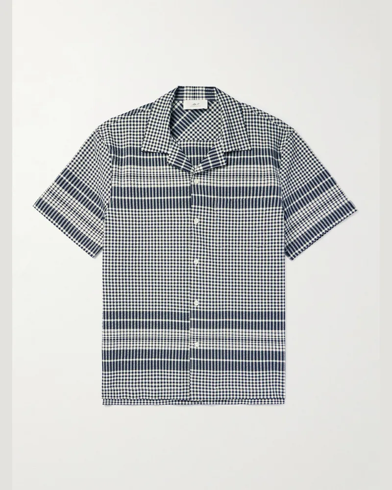 MR P. Gingham Cotton-Seersucker Shirt Blue
