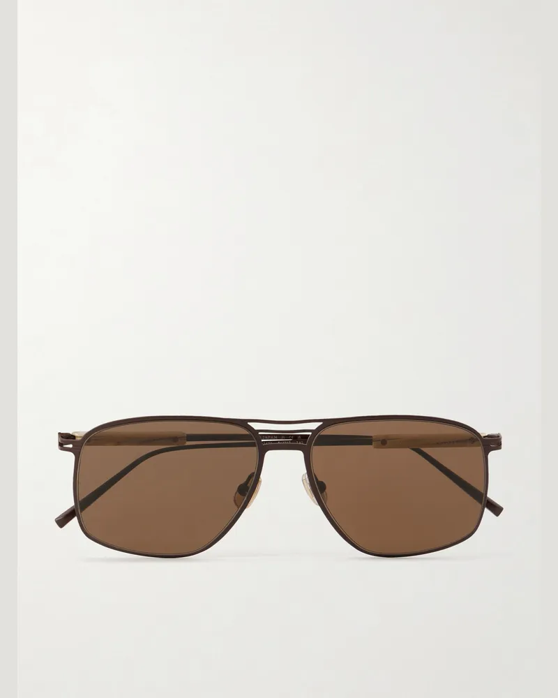 Brunello Cucinelli Aviator-Style Titanium Sunglasses Brown
