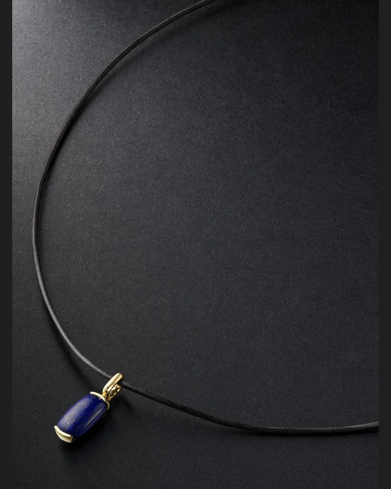 Fernando Jorge Oblong 18-Karat Gold, Leather and Lapis Lazuli Pendant Necklace Blue