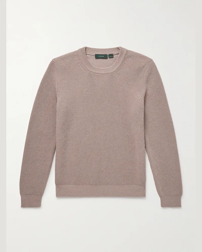 Slowear Zanone Ribbed Cotton Crêpe Sweater Neutrals
