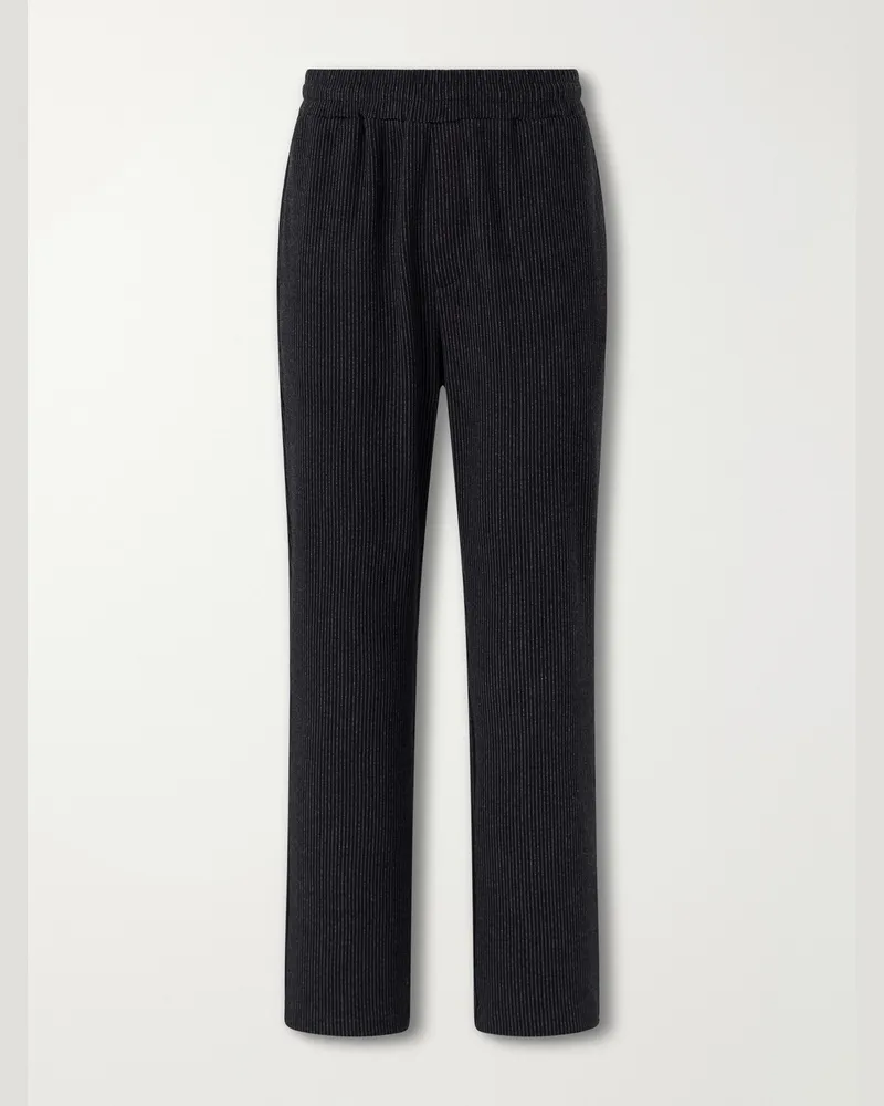 MR P. Straight-Leg Striped Cotton-Blend Jersey Sweatpants Black