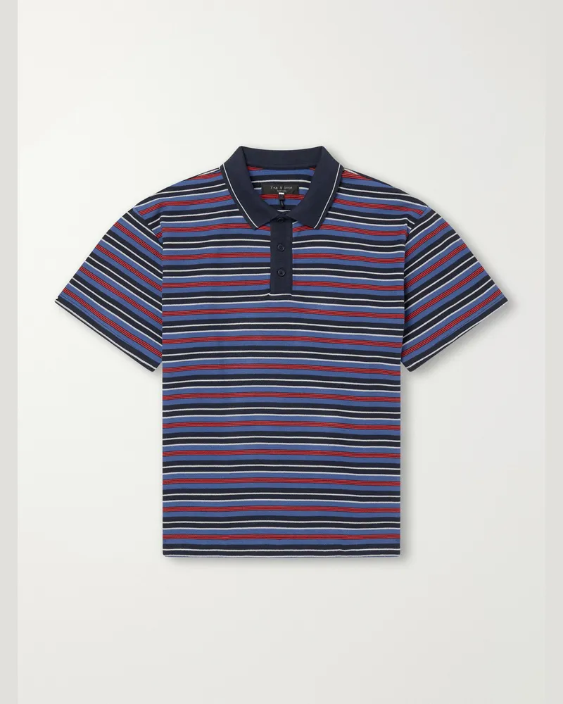 Rag & Bone Striped Cotton-Piqué Polo Shirt Blue