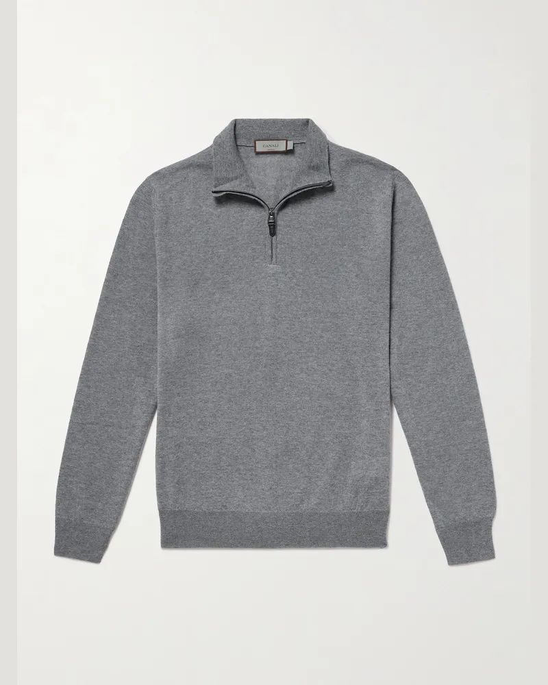 Canali Pullover aus Wolle mit kurzem Reißverschluss Grau