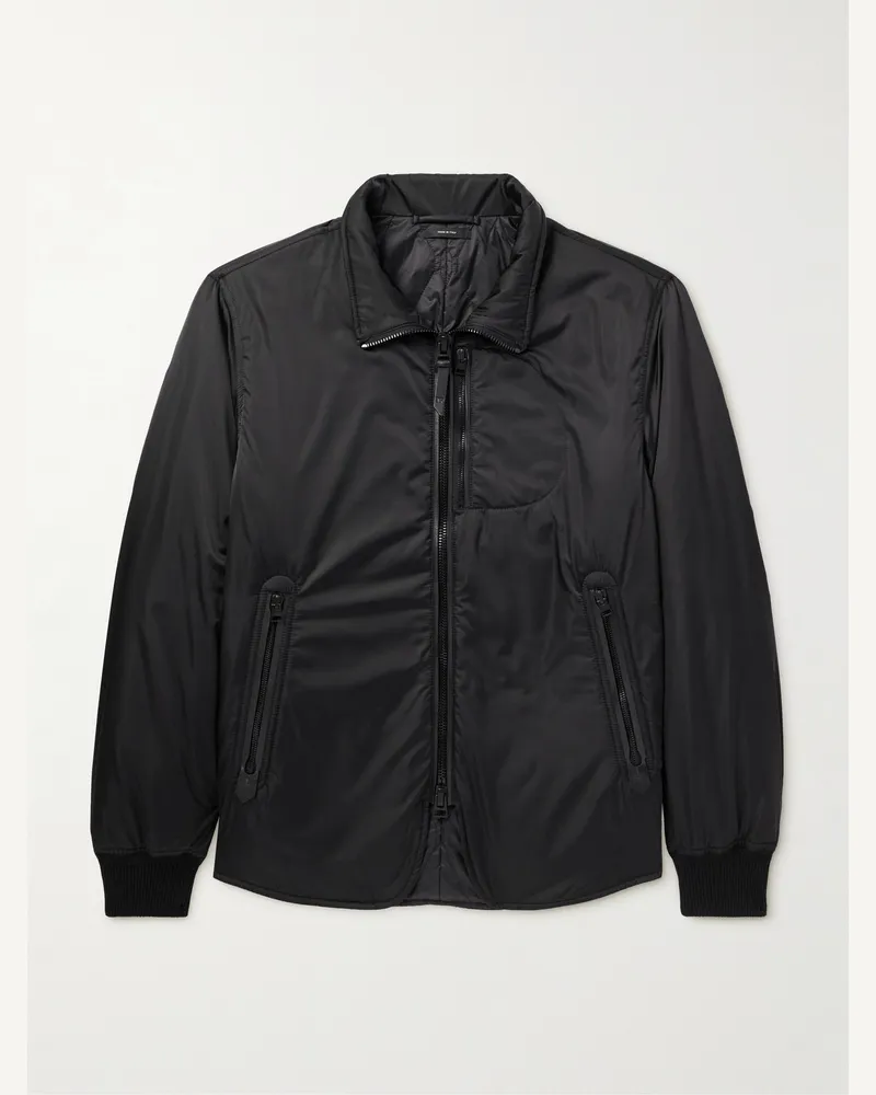Tom Ford Wattierte Bomberjacke aus Satin mit Lederbesatz Schwarz