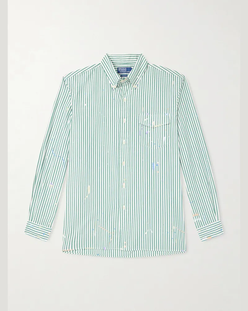 Ralph Lauren Hemd aus Baumwollpopeline mit Button-Down-Kragen und Farbspritzern Grün
