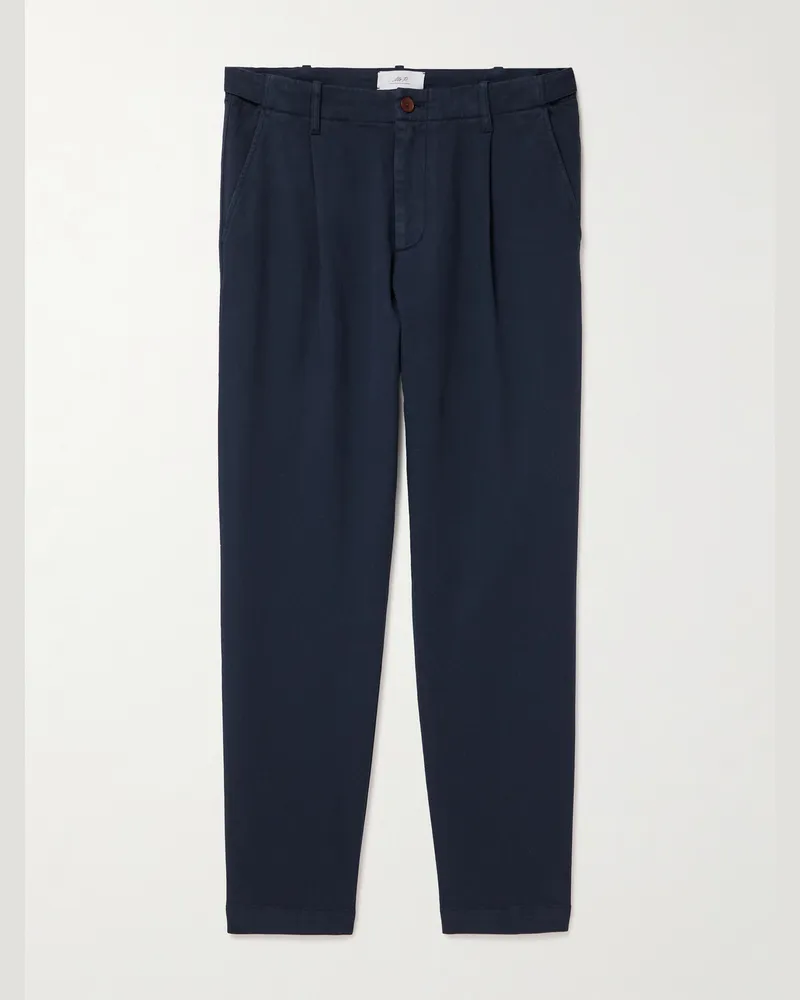 MR P. Daniel Tapered Pleated Stretch Organic Cotton-Twill Trousers Blue