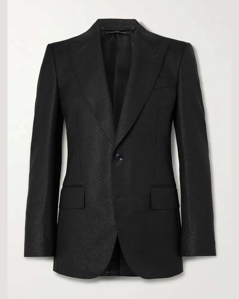 Tom Ford Smokingjacke aus einer Metallic-Wollmischung mit Glencheck-Muster Schwarz