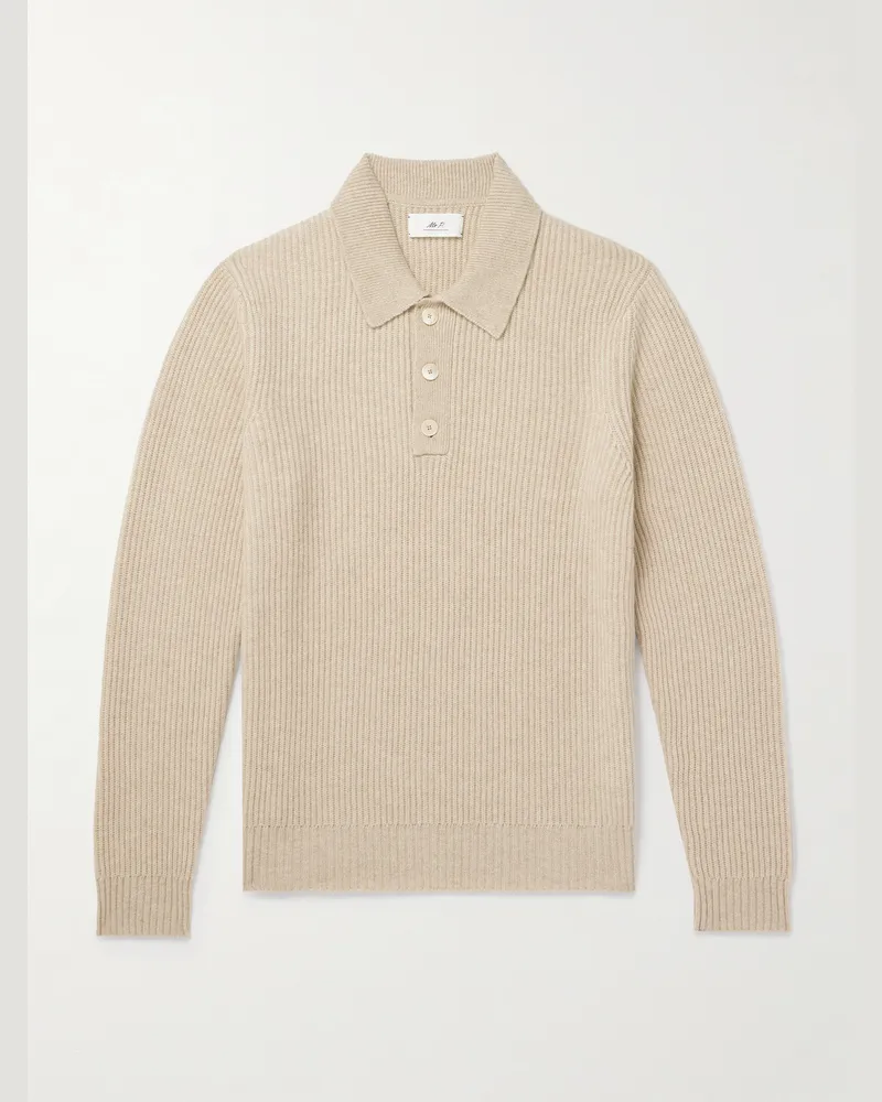 MR P. Ribbed Cashmere Polo Shirt Neutrals